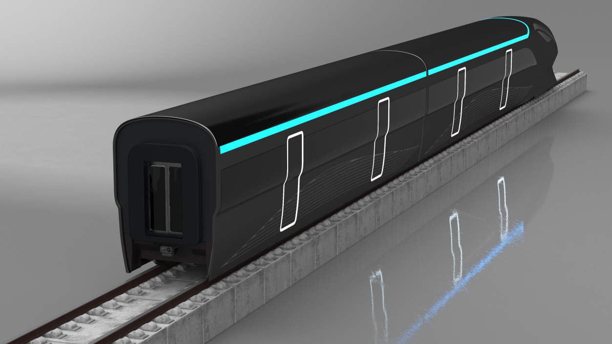 Futuristic Passenger Train on the Rails 3D model