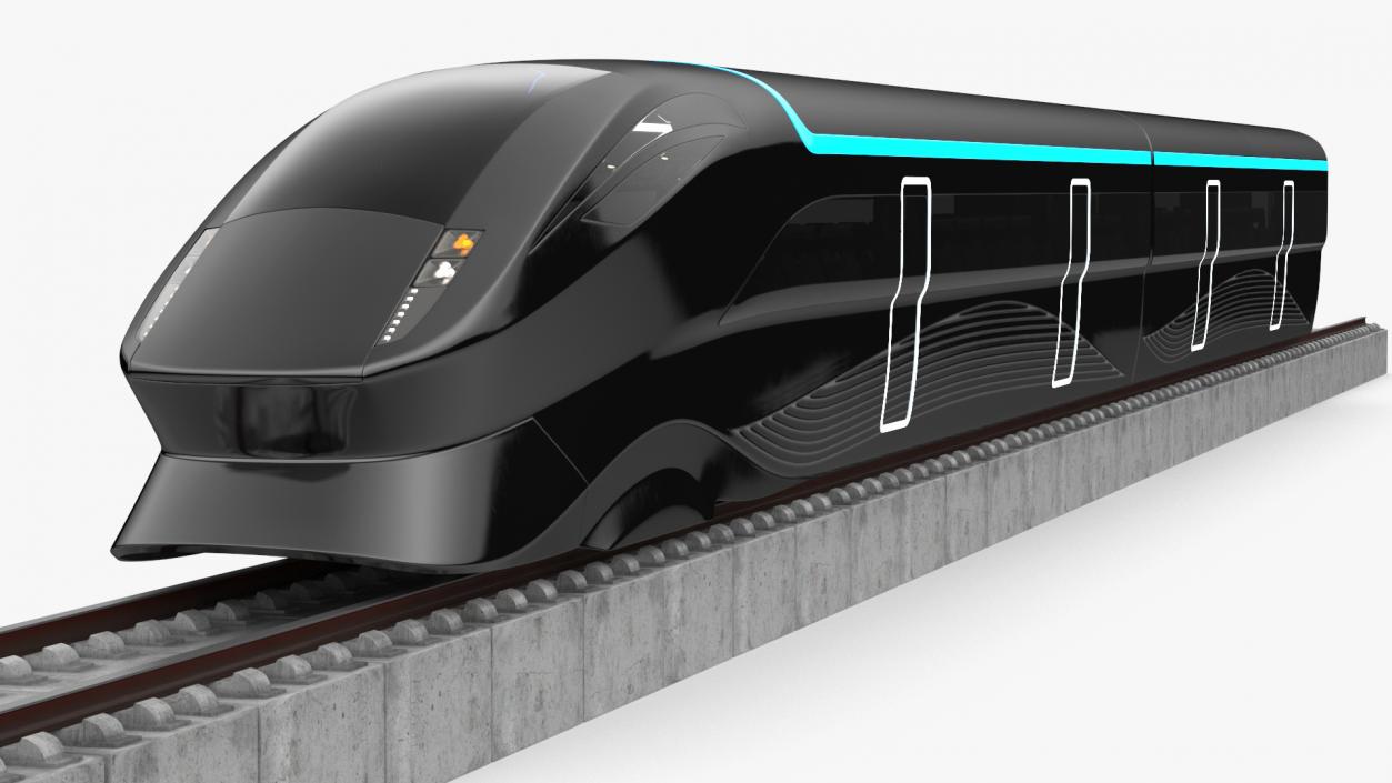 Futuristic Passenger Train on the Rails 3D model