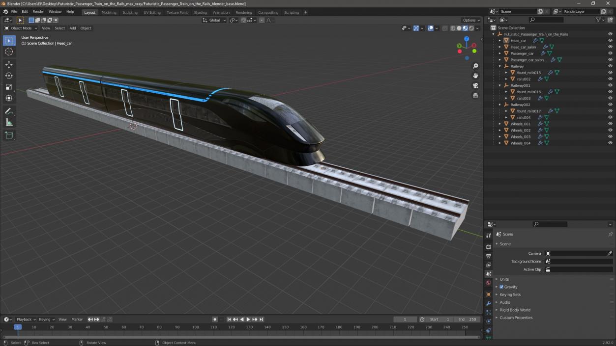 Futuristic Passenger Train on the Rails 3D model