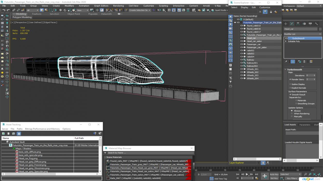 Futuristic Passenger Train on the Rails 3D model