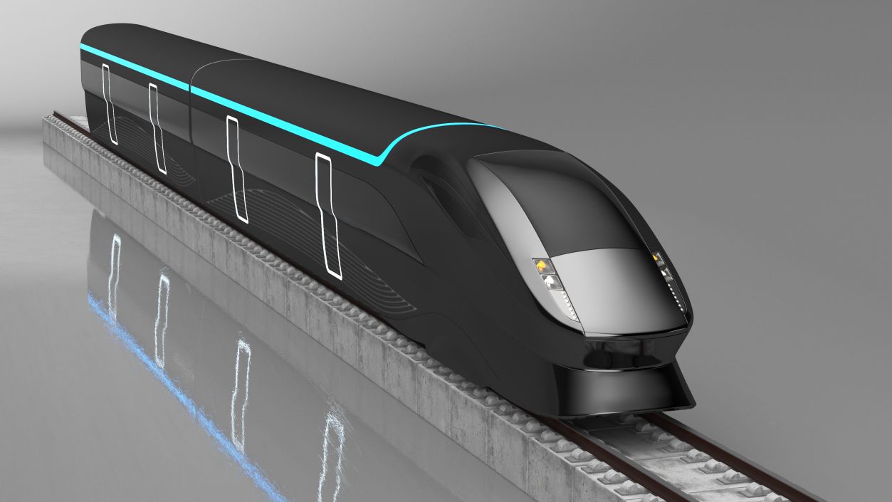 Futuristic Passenger Train on the Rails 3D model