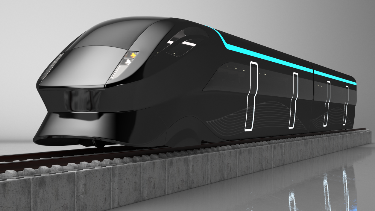 Futuristic Passenger Train on the Rails 3D model