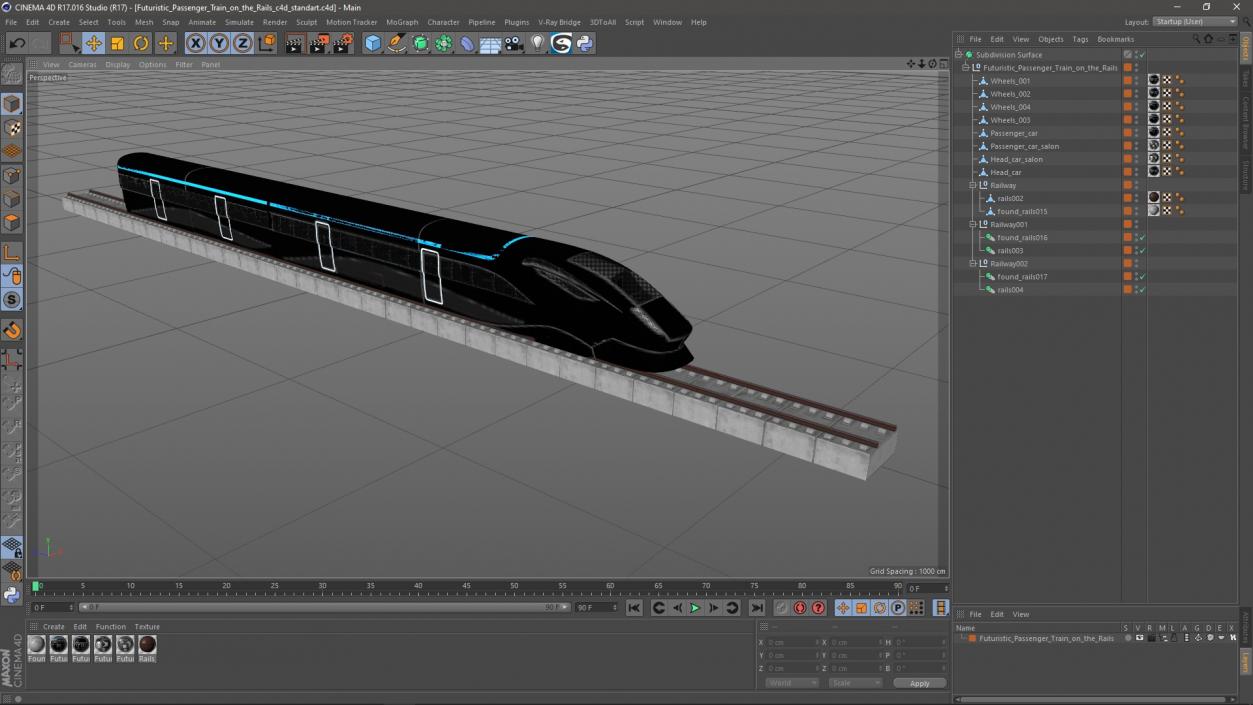 Futuristic Passenger Train on the Rails 3D model