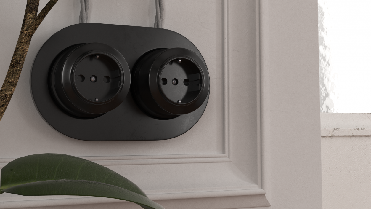 3D Electrical Retro Sockets Ceramic Black model