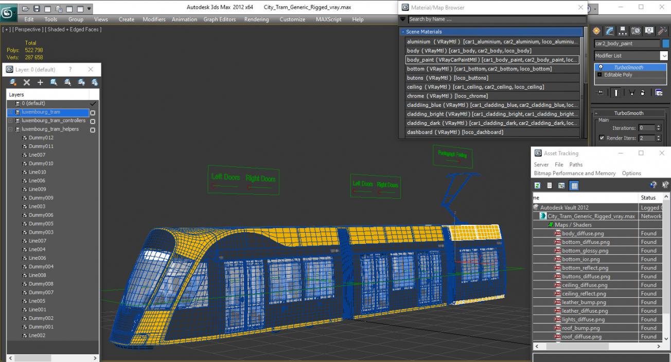 City Tram Generic Rigged 3D model