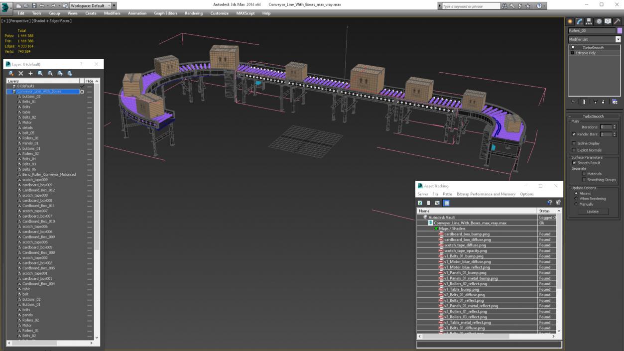 Conveyor Line With Boxes 3D model