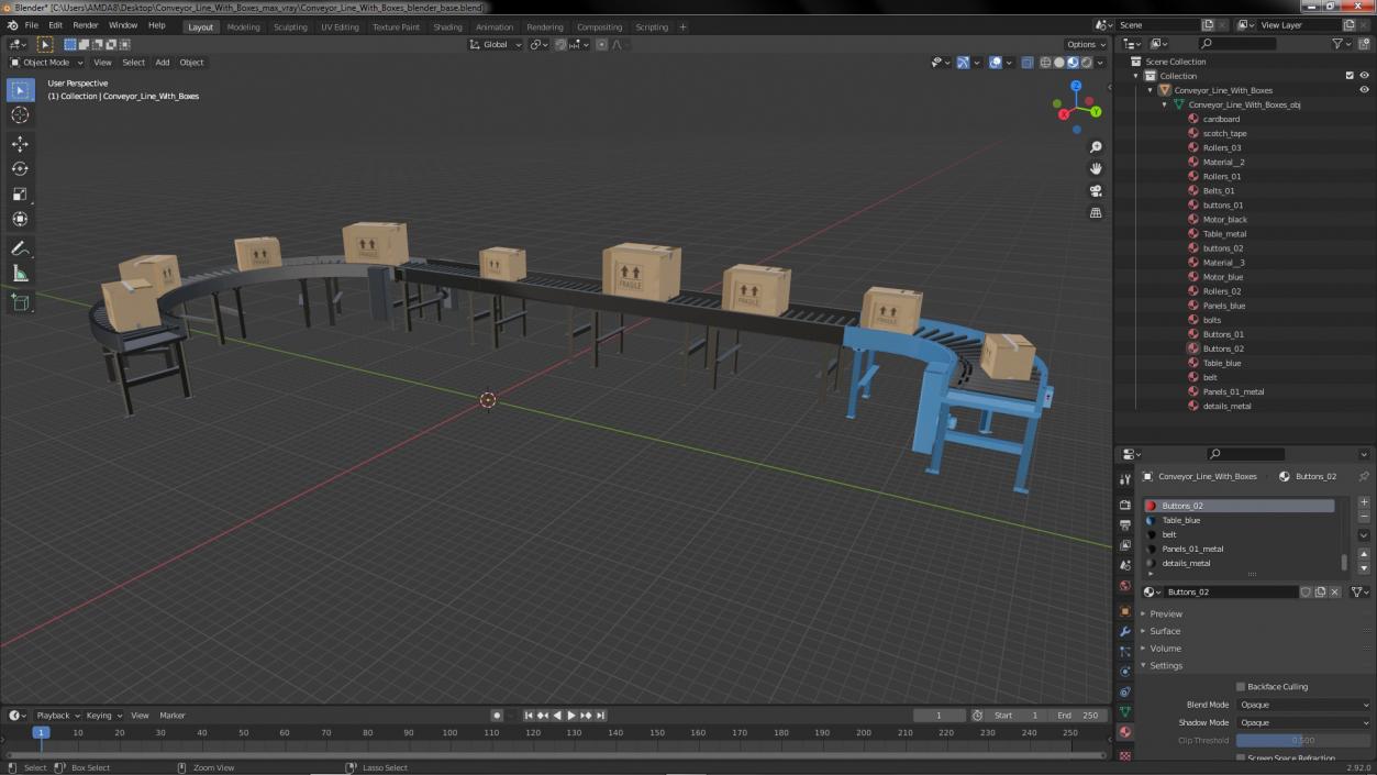 Conveyor Line With Boxes 3D model