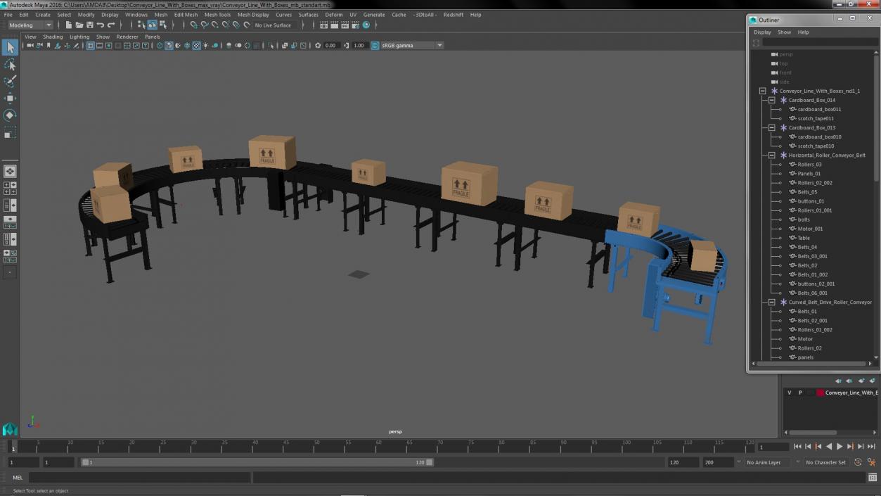 Conveyor Line With Boxes 3D model