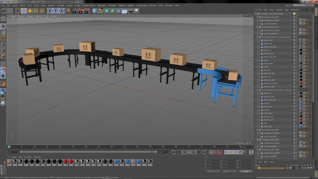 Conveyor Line With Boxes 3D model