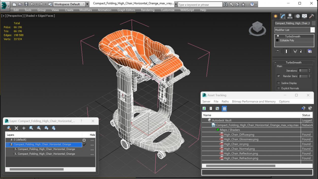 Compact Folding High Chair Horizontal Orange 3D model