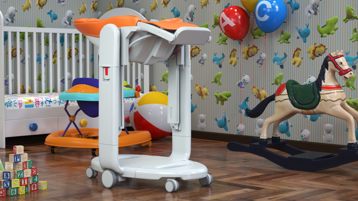 Compact Folding High Chair Horizontal Orange 3D model