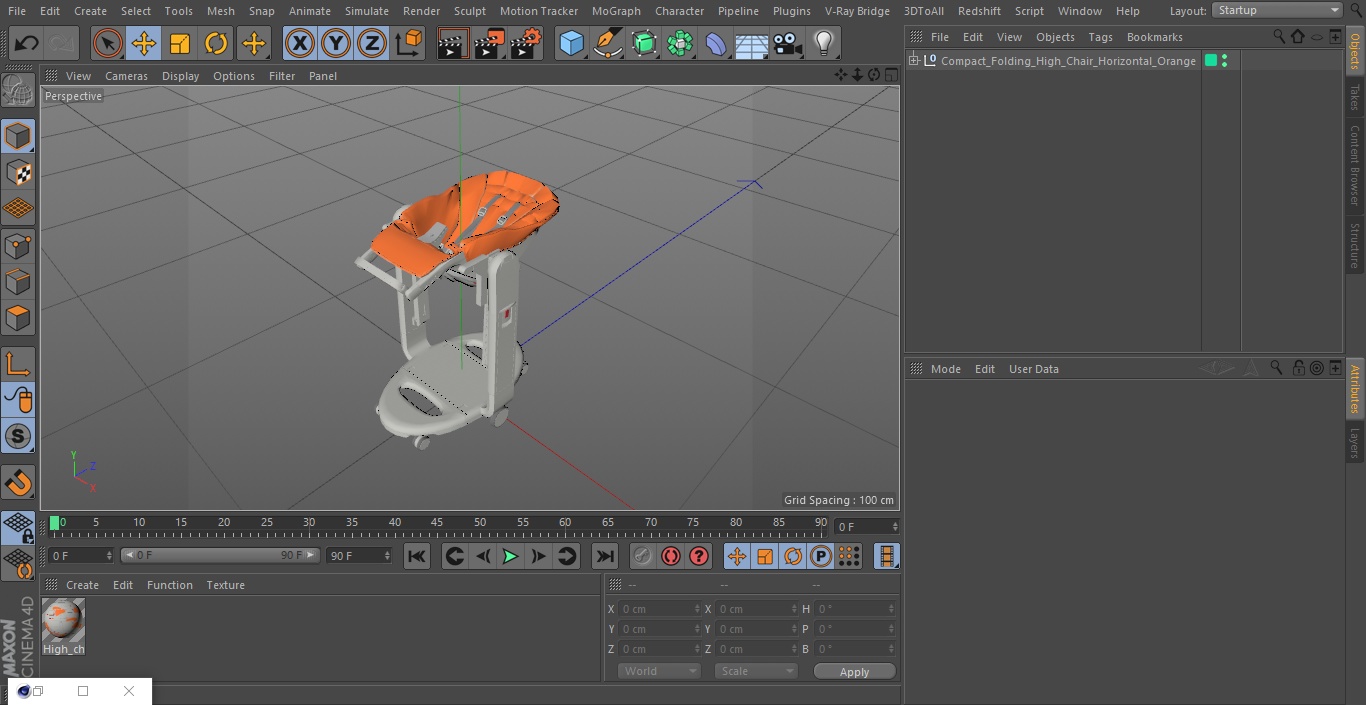 Compact Folding High Chair Horizontal Orange 3D model