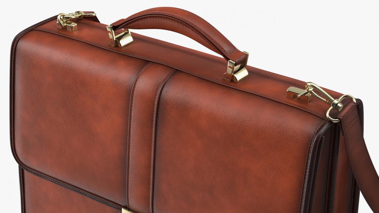 Leather Flapover Briefcase Brown 3D