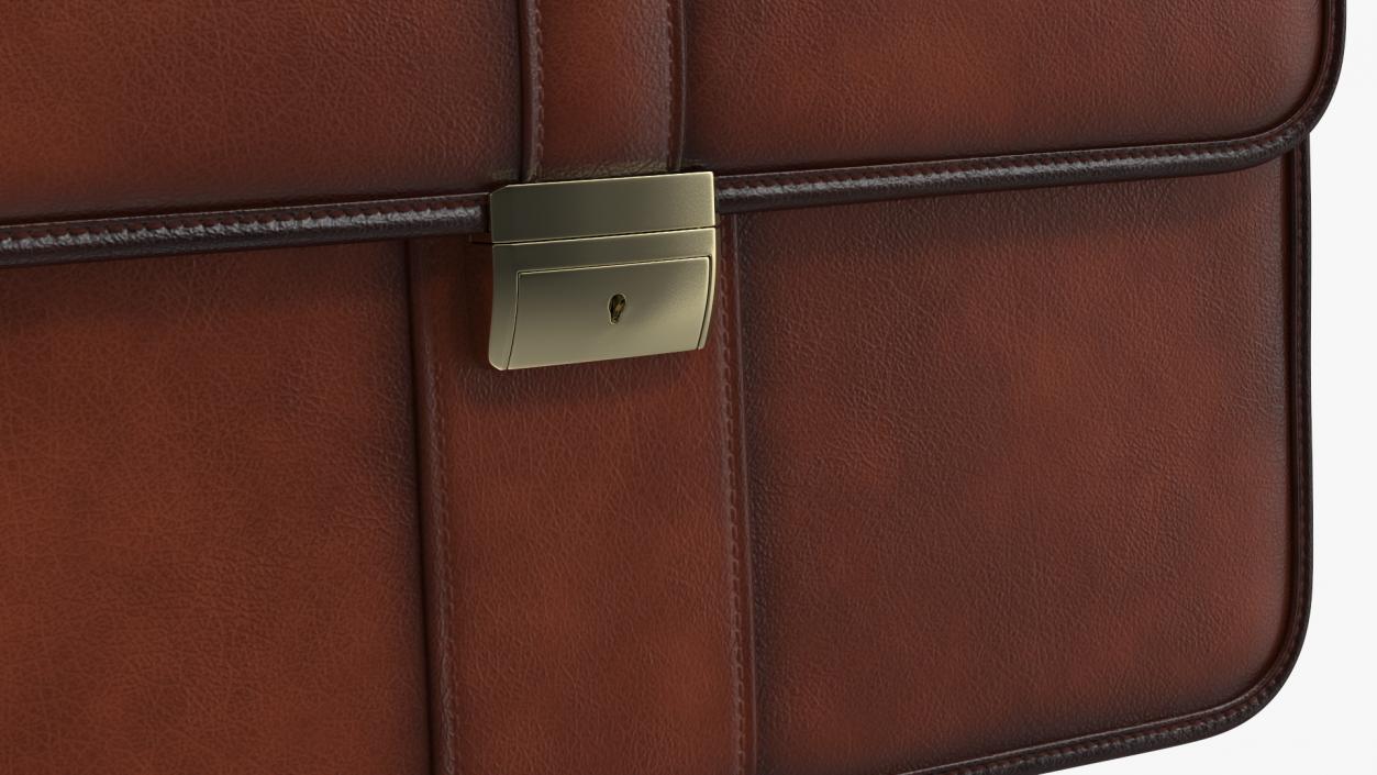 Leather Flapover Briefcase Brown 3D