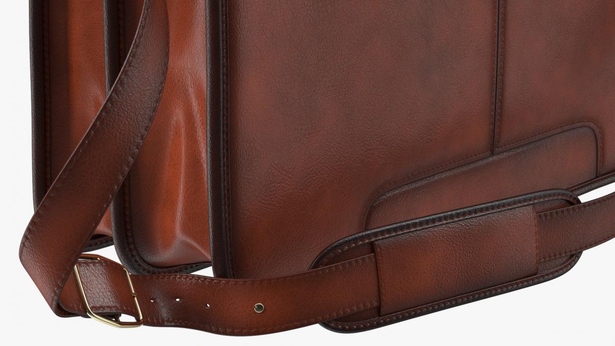 Leather Flapover Briefcase Brown 3D