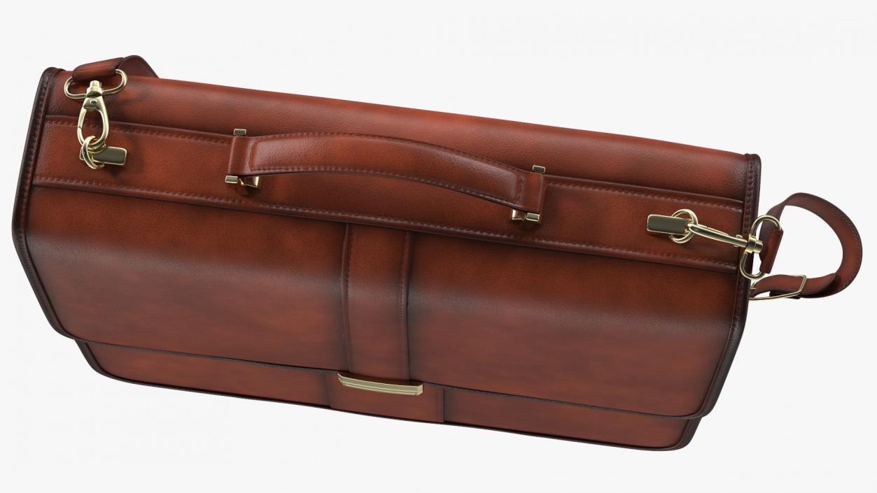 Leather Flapover Briefcase Brown 3D