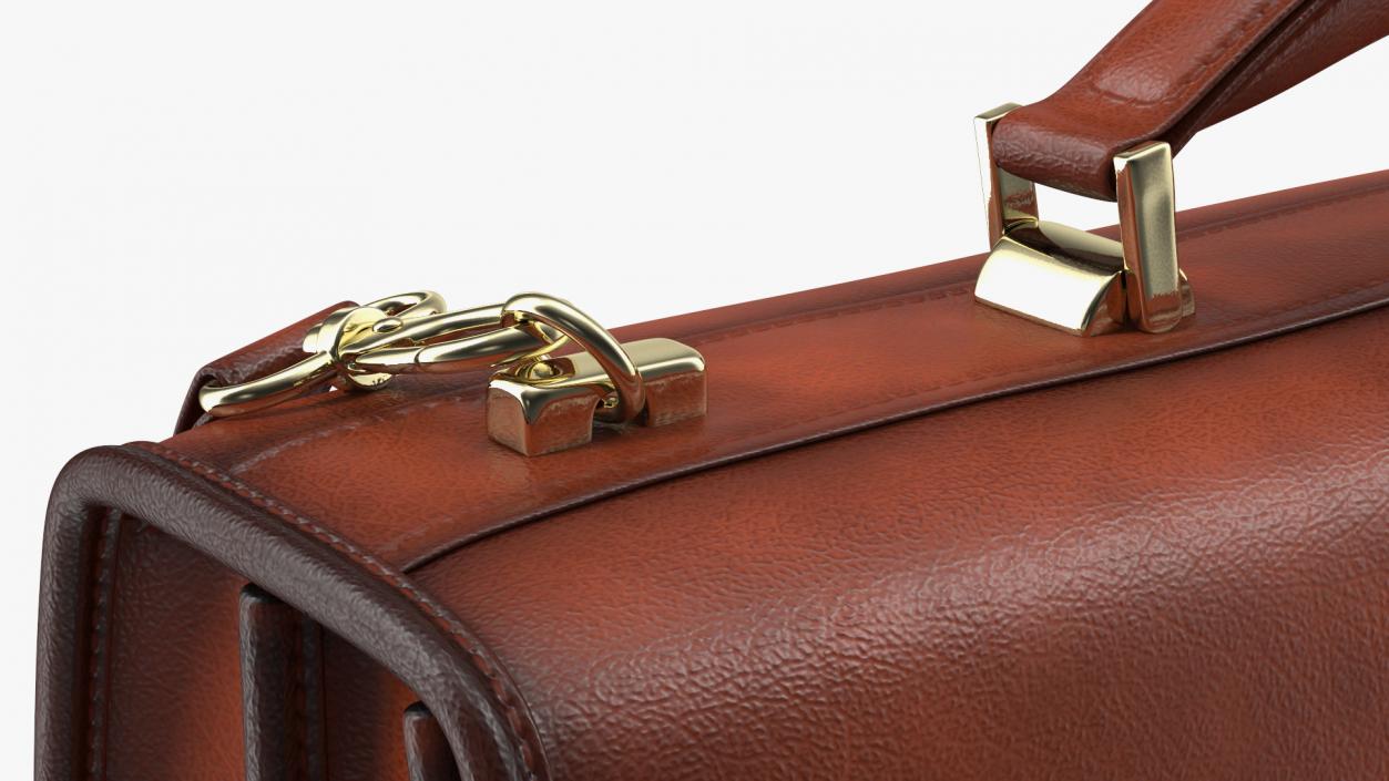 Leather Flapover Briefcase Brown 3D