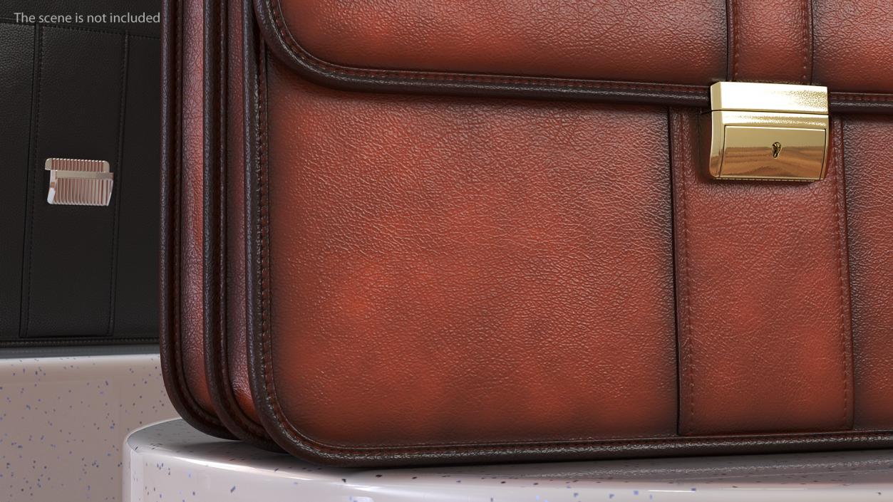 Leather Flapover Briefcase Brown 3D