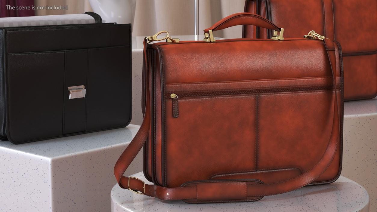 Leather Flapover Briefcase Brown 3D