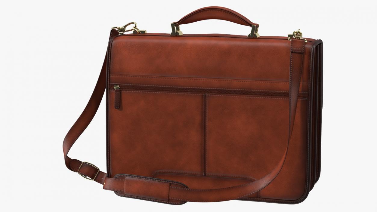 Leather Flapover Briefcase Brown 3D