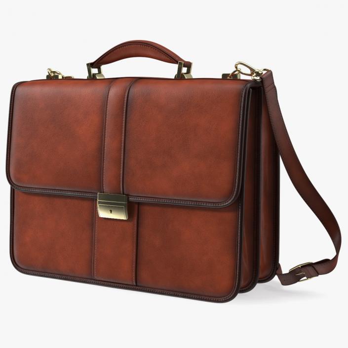 Leather Flapover Briefcase Brown 3D