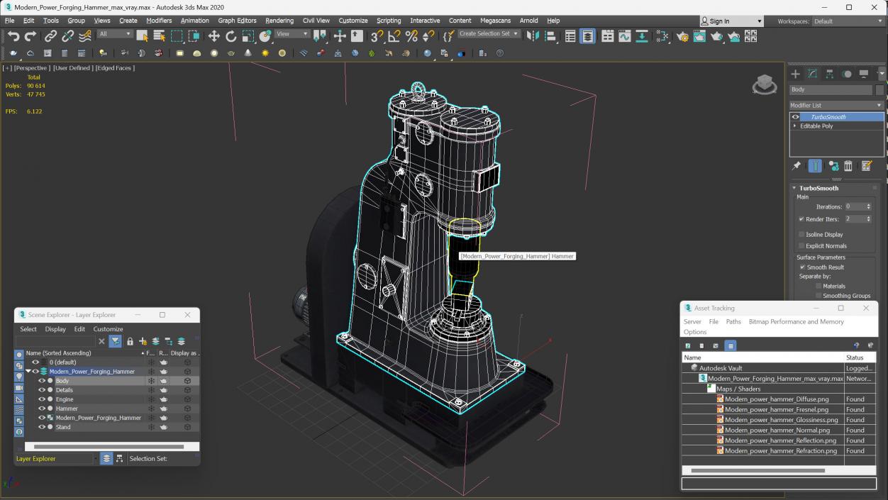 Modern Power Forging Hammer 3D