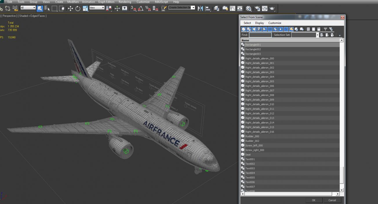 Boeing 777 200ER Air France Rigged 3D model