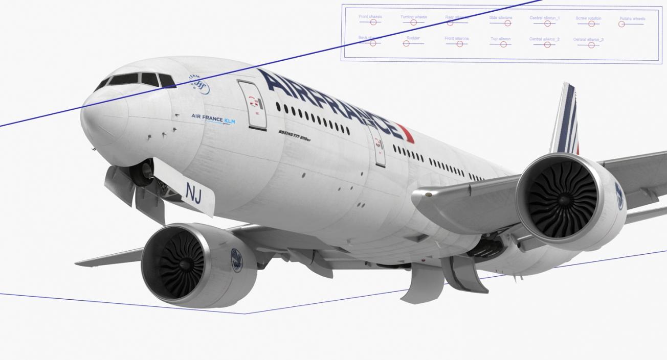 Boeing 777 200ER Air France Rigged 3D model