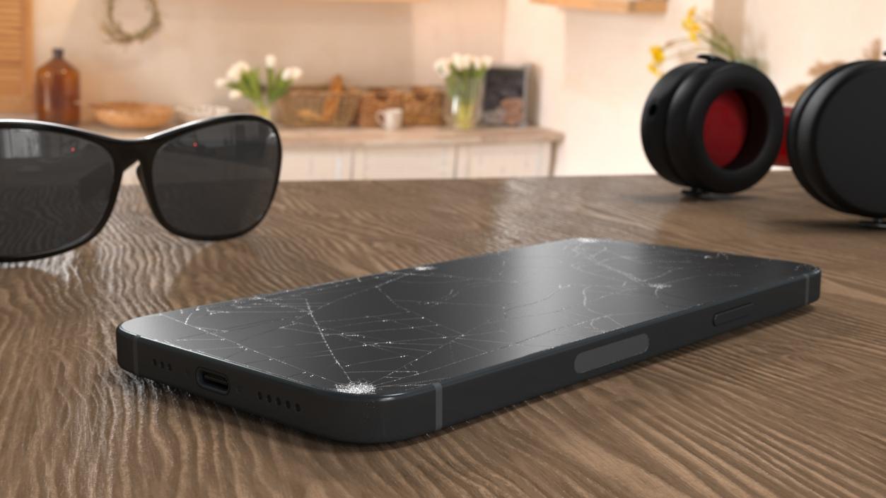 3D model IPhone 15 Plus Black Cracked 2