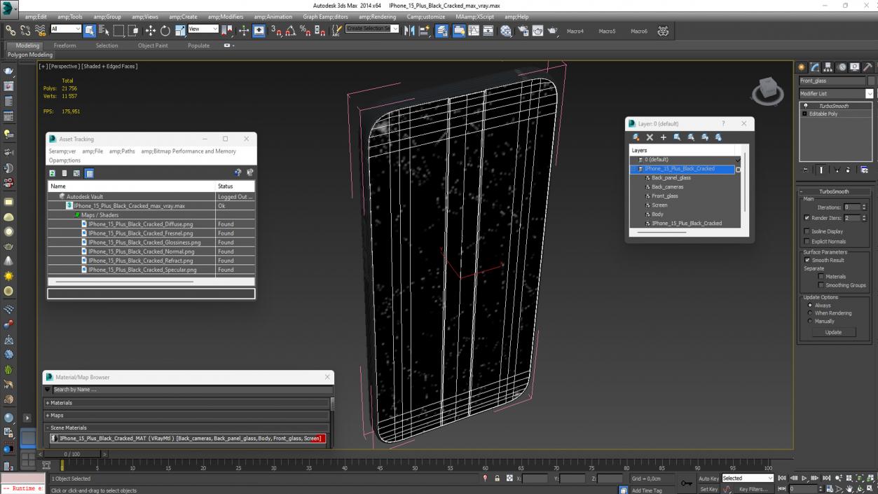 3D model IPhone 15 Plus Black Cracked 2