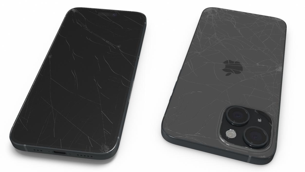 3D model IPhone 15 Plus Black Cracked 2