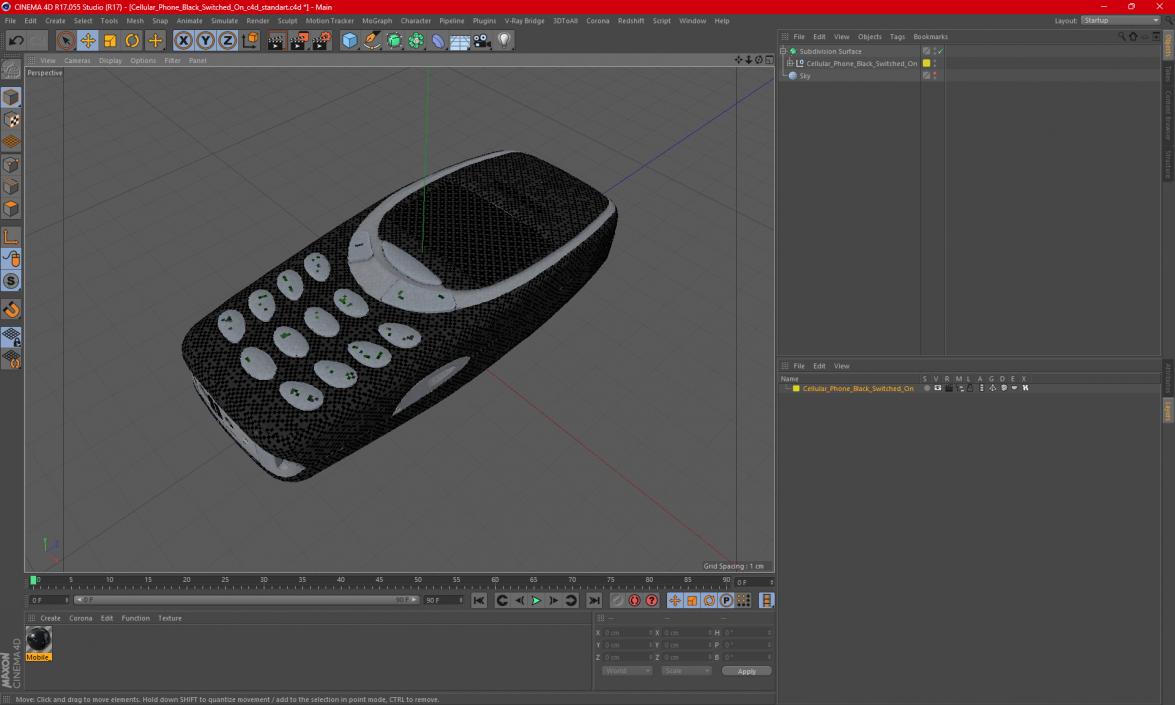 Cellular Phone Black Switched On 3D