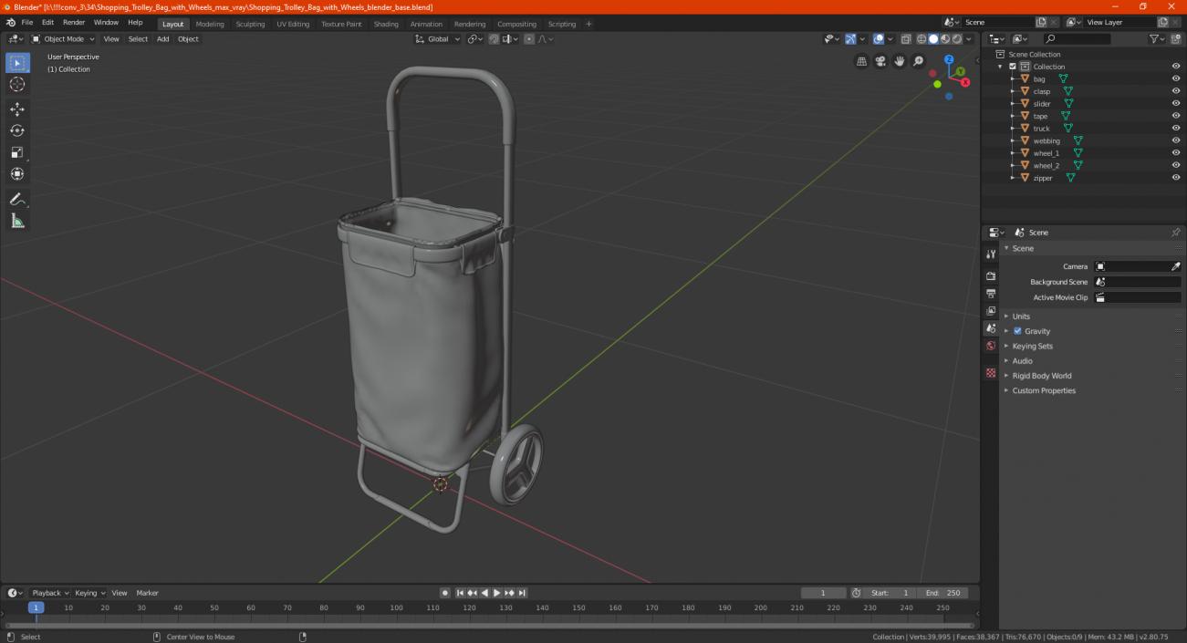 Shopping Trolley Bag with Wheels 3D