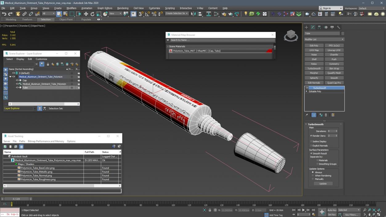 3D model Medical Aluminum Ointment Tube Polymicin