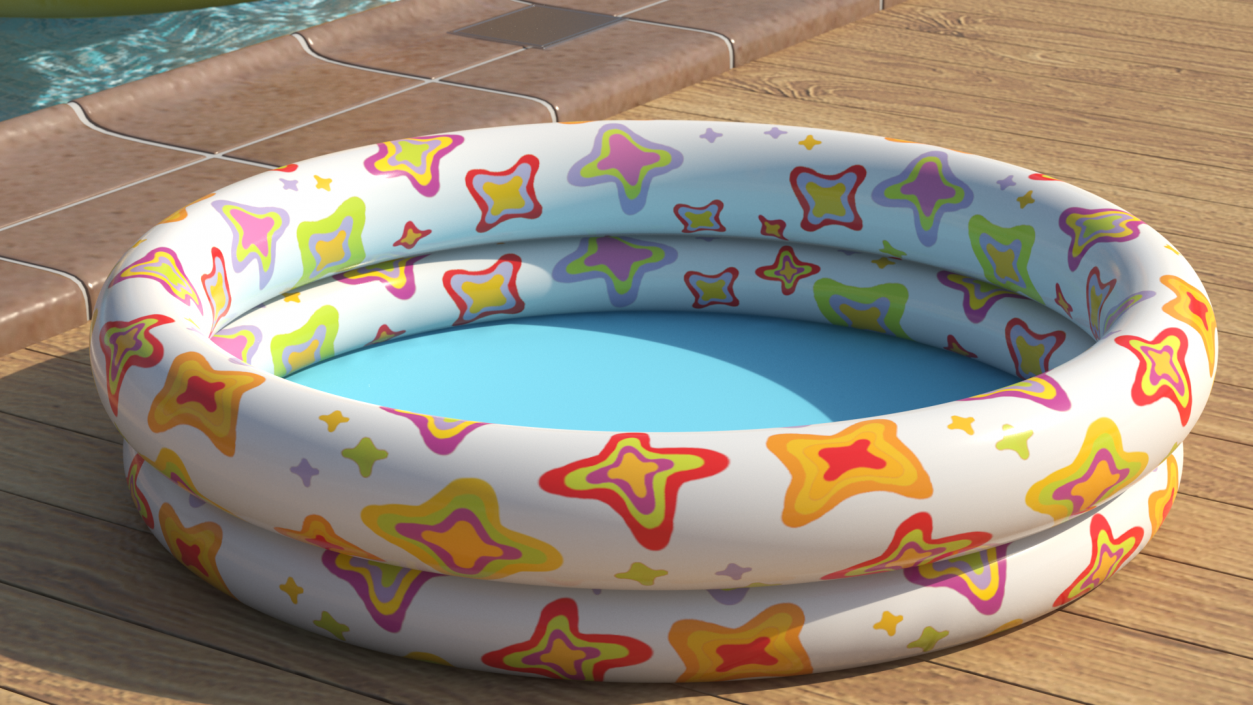 3D Inflatable Baby Pool Two Ring Abstract Printed