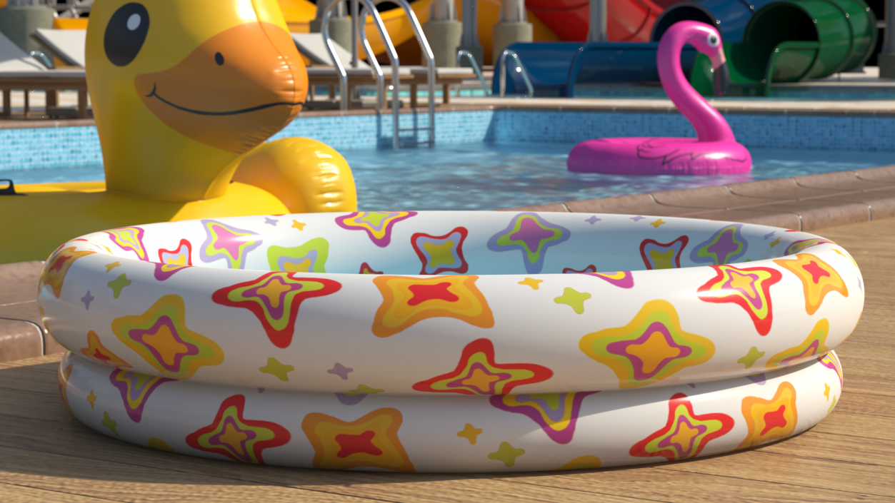 3D Inflatable Baby Pool Two Ring Abstract Printed