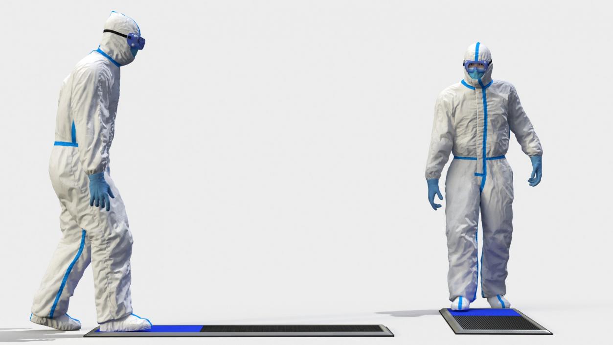 Man in Medical Protective Suit with Cleanroom Sticky Mats 3D