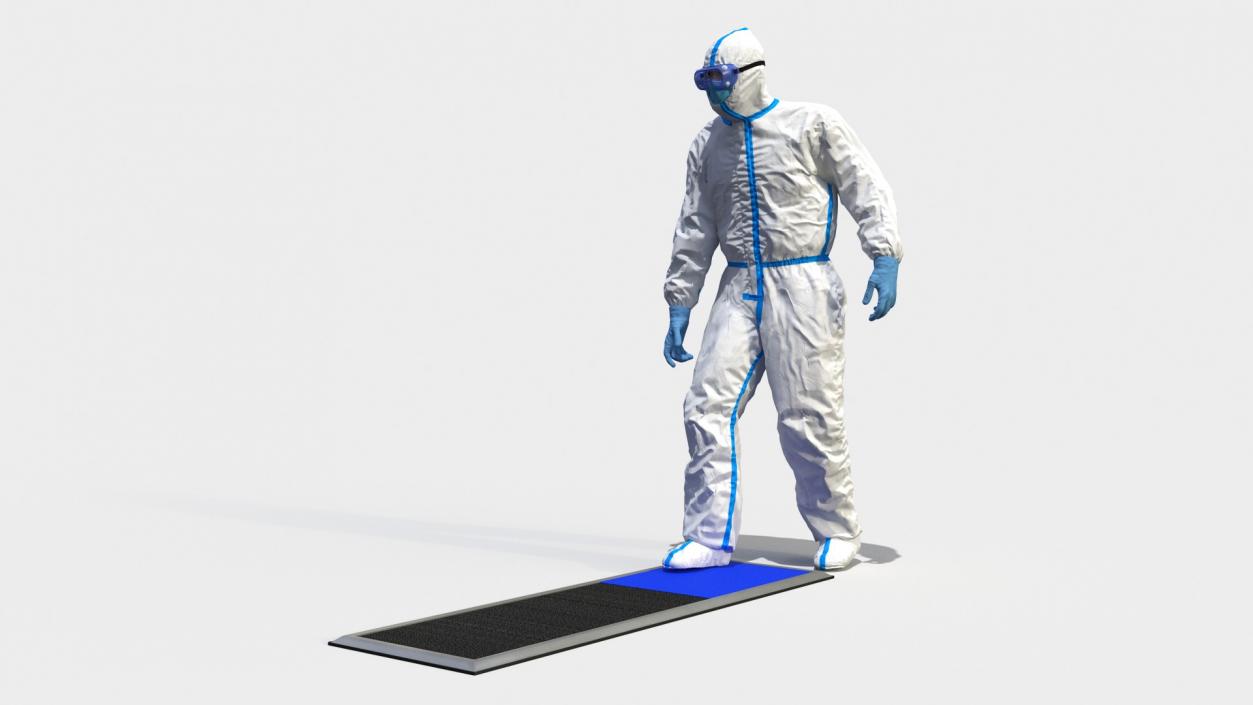 Man in Medical Protective Suit with Cleanroom Sticky Mats 3D