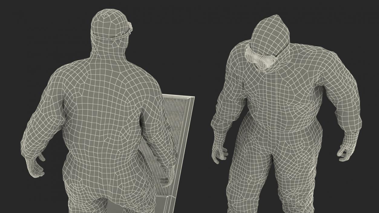 Man in Medical Protective Suit with Cleanroom Sticky Mats 3D