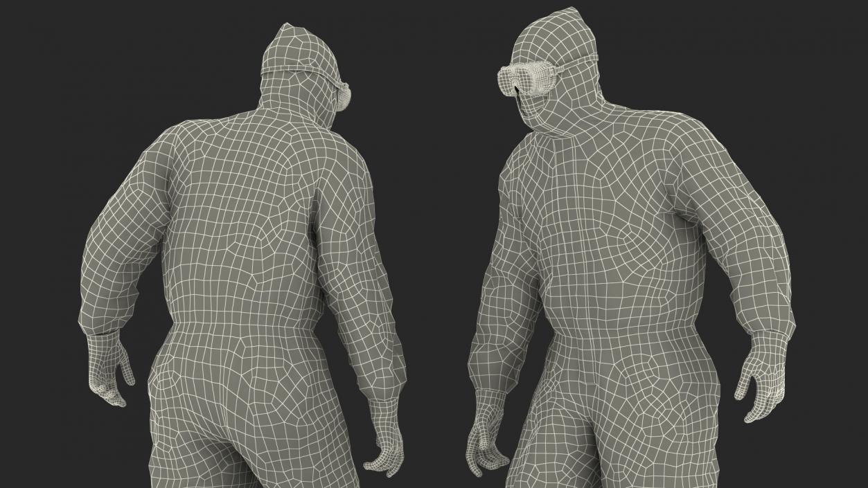 Man in Medical Protective Suit with Cleanroom Sticky Mats 3D