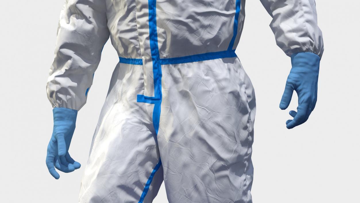 Man in Medical Protective Suit with Cleanroom Sticky Mats 3D