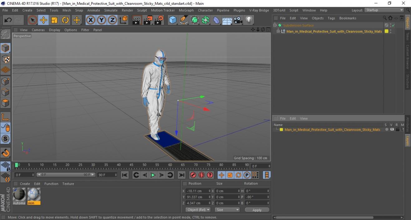 Man in Medical Protective Suit with Cleanroom Sticky Mats 3D