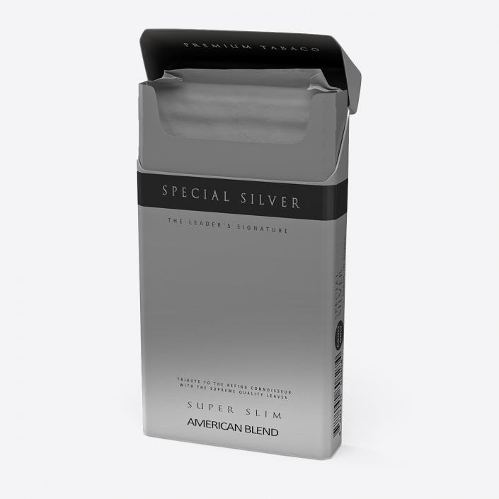 Pack of Cigarettes Super Slim Silver Empty 2 3D model