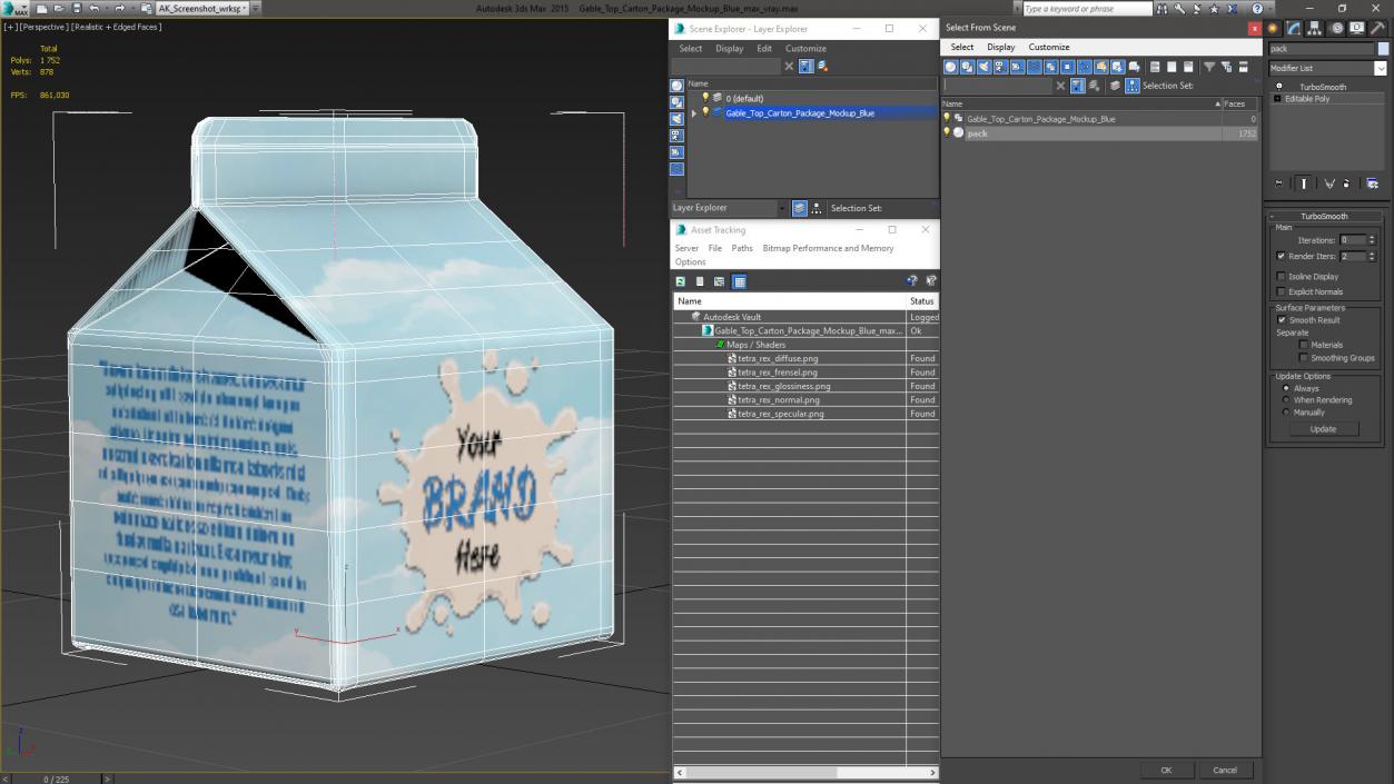 3D Gable Top Carton Package Mockup Blue