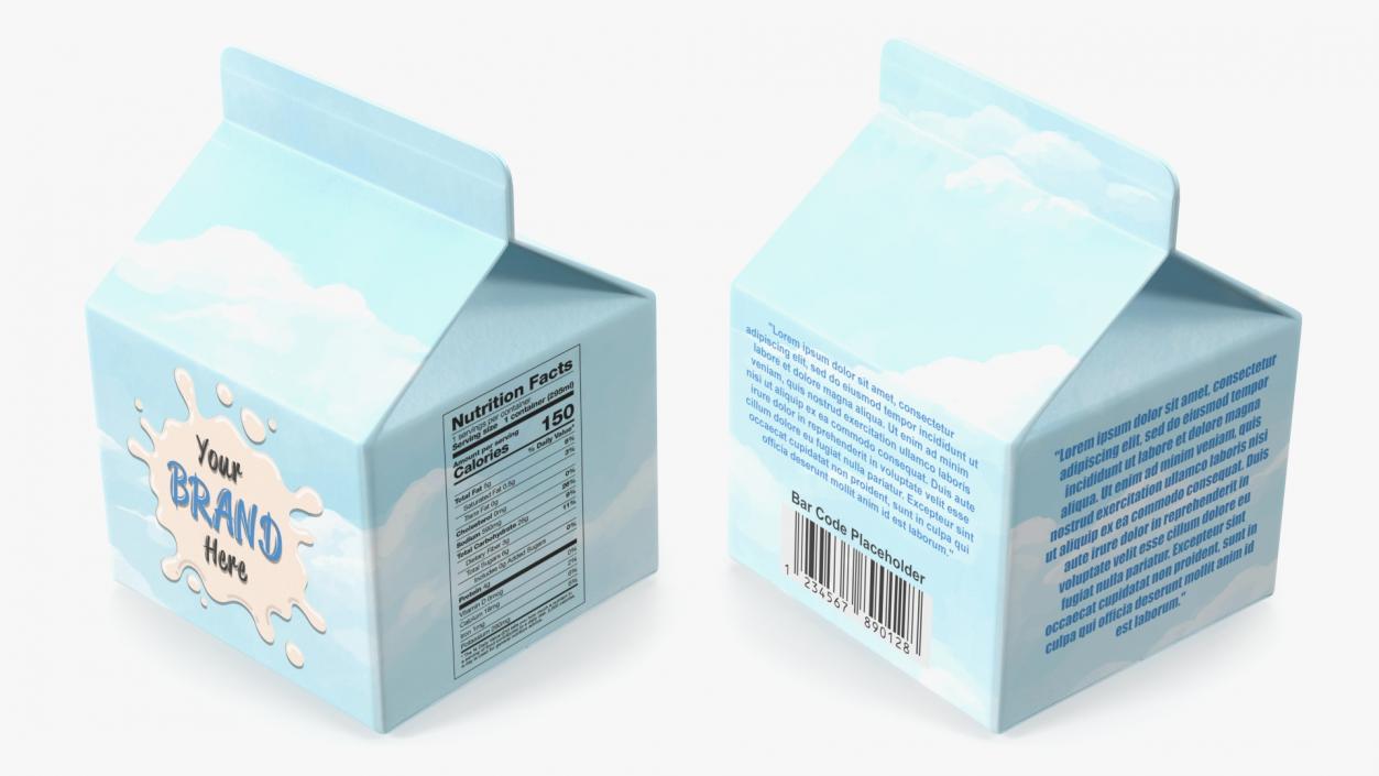 3D Gable Top Carton Package Mockup Blue