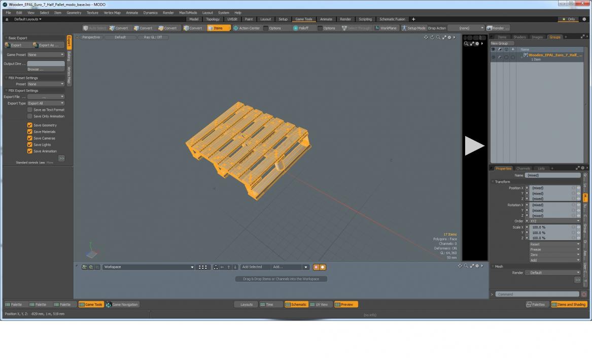 3D model Wooden EPAL Euro 7 Half Pallet