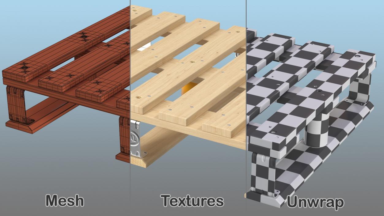 3D model Wooden EPAL Euro 7 Half Pallet