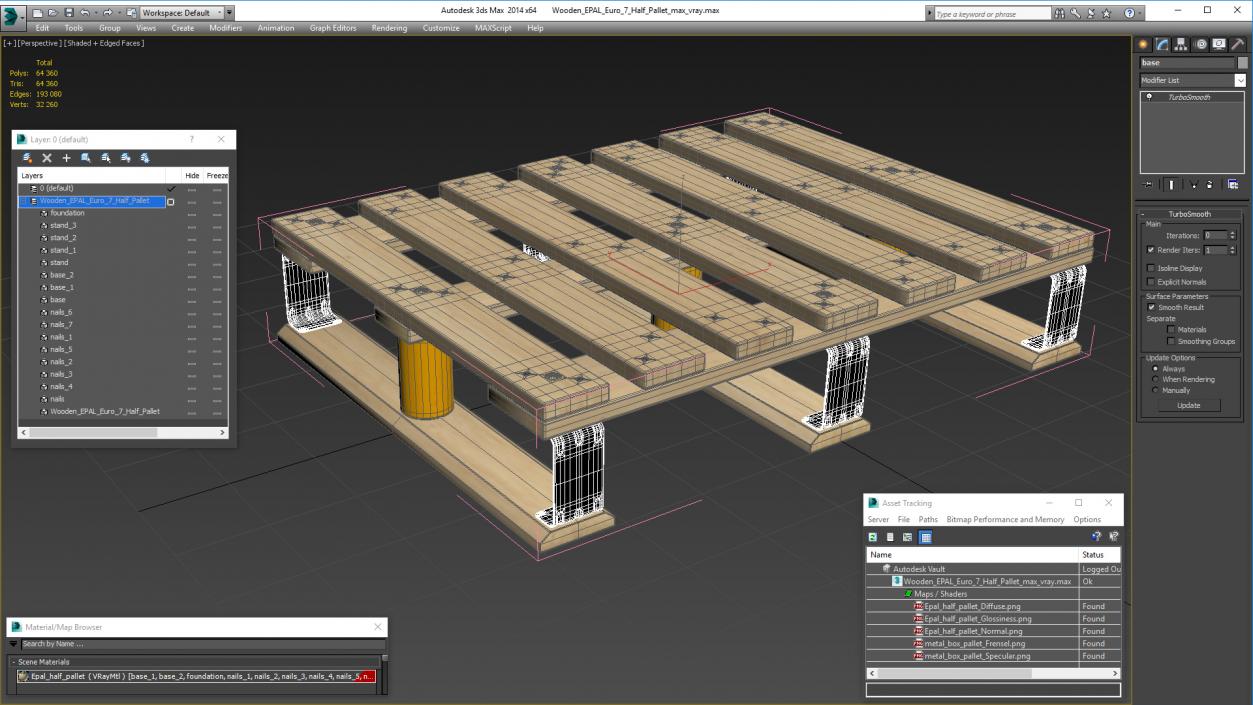 3D model Wooden EPAL Euro 7 Half Pallet