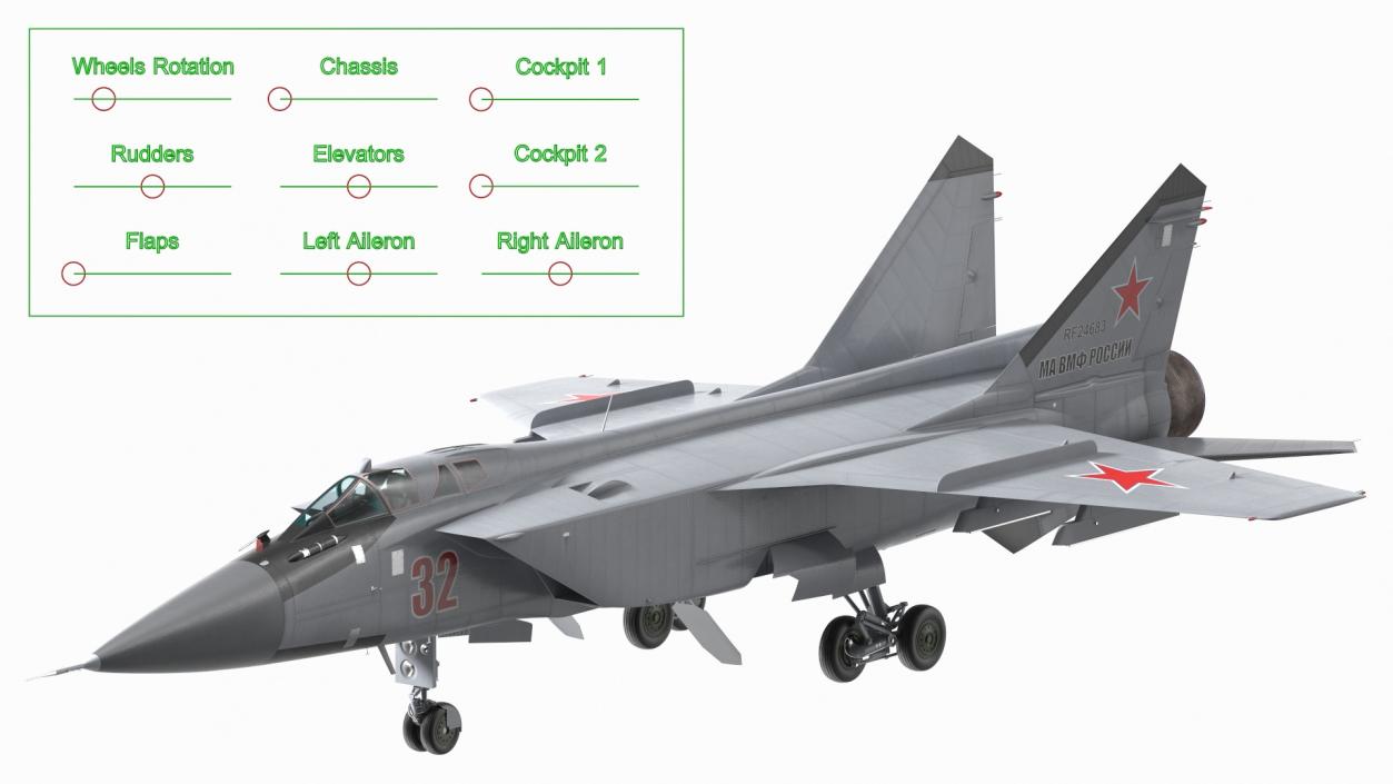 Mikoyan MiG-31 Supersonic Interceptor Aircraft Rigged for Cinema 4D 3D