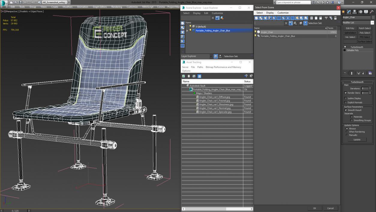 Portable Folding Angler Chair Blue 3D model